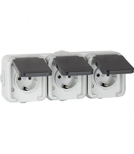 Prise de courant en saillie PEHA triple, IP44, schuko, gris, horizontal, D 6633 WAB