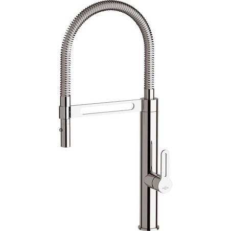 Mitigeur evier Enzan chromé Bec d'écoulement pivotant blanc avec ressort, entraxe 230mm