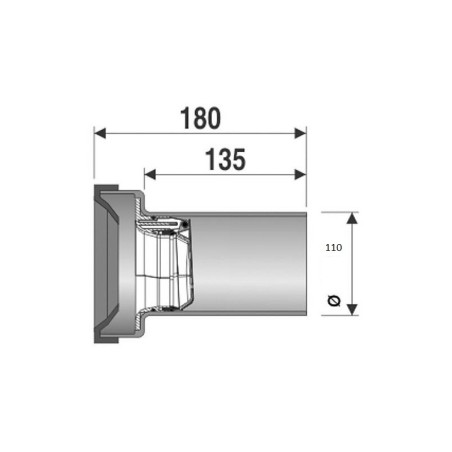 Pipe WC en PE droit + barrage anti-rats,montage encastré DN110