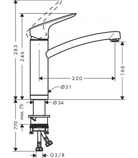 Mitigeur d'évier Hansgrohe 160 Logis M31, chrome plage de pivotement 150°