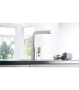 Mitigeur d´évier inox Noblesse inox mat, douchette extractible saillie 222mm