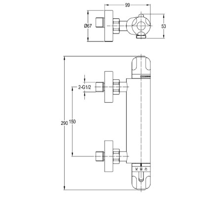 Mitigeur thermostatique de douche Ruma avec tete céramique, chromé
