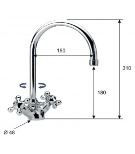 Melangeur de lavabo 2 poignées RETRO avec garniture d'ecoulement saillie 190 mm chromé
