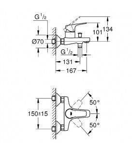 Mitigeur bain/douche Grohe Bauflow chromé, sécurisé contre le reflux d'eau
