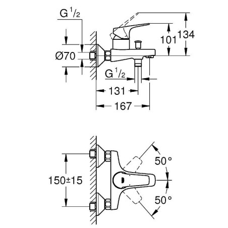 Mitigeur bain/douche Grohe Bauflow chromé, sécurisé contre le reflux d'eau