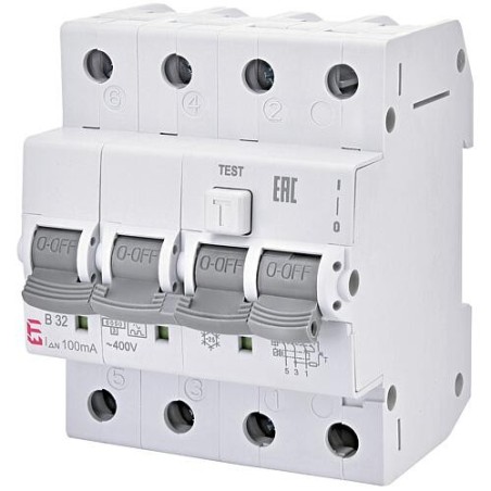 ETI Disjoncteur FI-LS KZS-4M A, 3 pôles + N, type A, C10 / 0,3A, à action instantanée