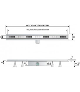 Bonde de douche Basicflow, longueur 800mm avec film d'étanchéité 1000x250mm 2x grille inclus