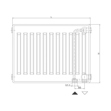 Radiateur profilé PLATTELLA V6 L raccordement standard 6-voies, type 22/900/1000, couleur blanc RAL 9016