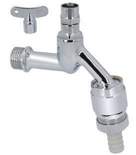 Robinet de purge avec tête de clé tubulaire DN15(1/2") chrome MS et aérateur de tuyau