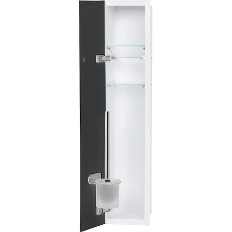 Niche à encastrer pour WC blanc laqué Flat 800 1 porte vitrée noire à gauche