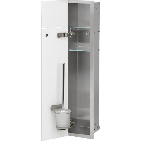 Niche à encastrer pour WC acier brossé Flat 800 1 porte vitrée blanche à gauche
