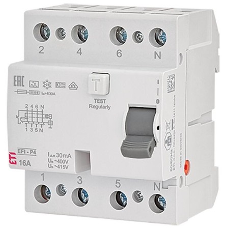 Commutateur ETI FI EFI-P4 NL, 4 pôles, 25A, 0,03A, type A, instantané