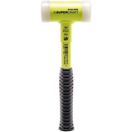 Marteau à frapper SUPERCRAFT, sans rebond, avec manche en tube d’acier incassable, laqué jaune, Ø 40 mm, nylon