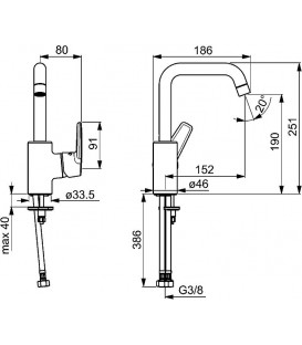 Mitigeur de lavabo Hansa Hansapolo, déport 152 mm, chromé, bec orientable sans garniture d’écoulement