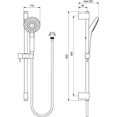 Kit de douche Idealrain Evo 600mm, douchette 3 fonctions, Ø 110 mm