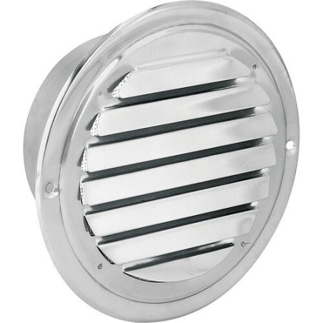 Grille d'aération ronde en acier inoxydable V2A, raccord Ø100mm, avec lamelles fixes et moustiquaire
