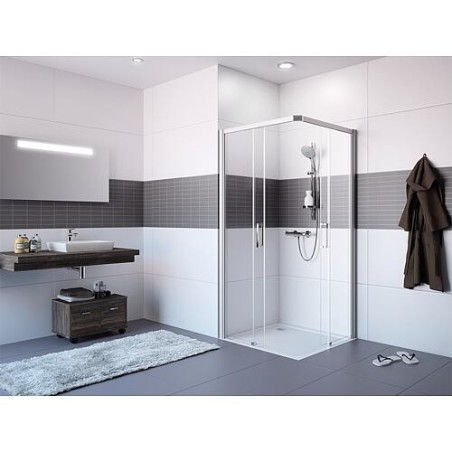 Hüppe Classics 2 EasyEntry Accès d'angle L : 985-1010 H:2000 mm argent mat Verre de sécurité 6 mm