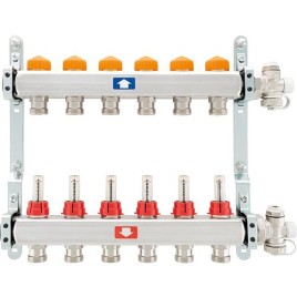 Collecteur de circuit de chauffage itap 918 CB Eclipse, DN25 (1") en acier inoxydable, 3 circuits de chauffage, avec débitmètre