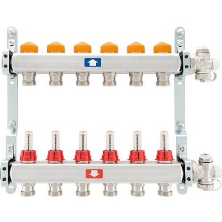 Collecteur de circuit de chauffage itap 918 CB Eclipse, DN25 (1") en acier inoxydable, 3 circuits de chauffage, avec débitmètre