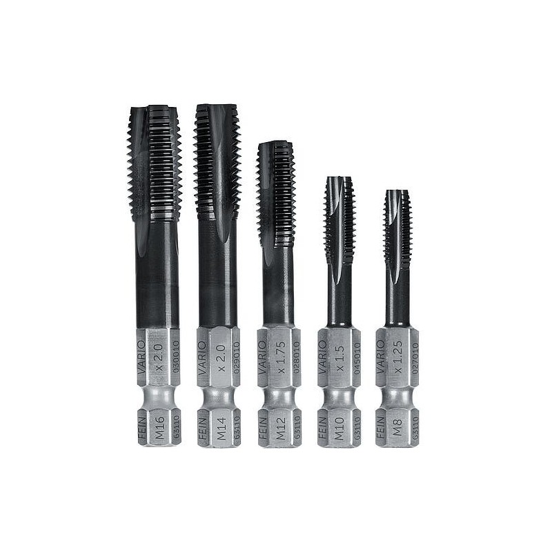 Jeu de tarauds Fein, M8/M10/M12/M14/M16, avec queue d’embout VARIO