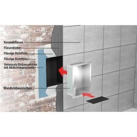 Niche murale pour douche avec cadre de montage et manchette d’étanchéité 234 x 324 x 100 mm, inox brossé