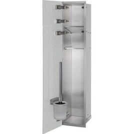 Niche à encastrer en inox pour WC hauteur 800 intérieur inox brossé, 2 portes grises, gauche