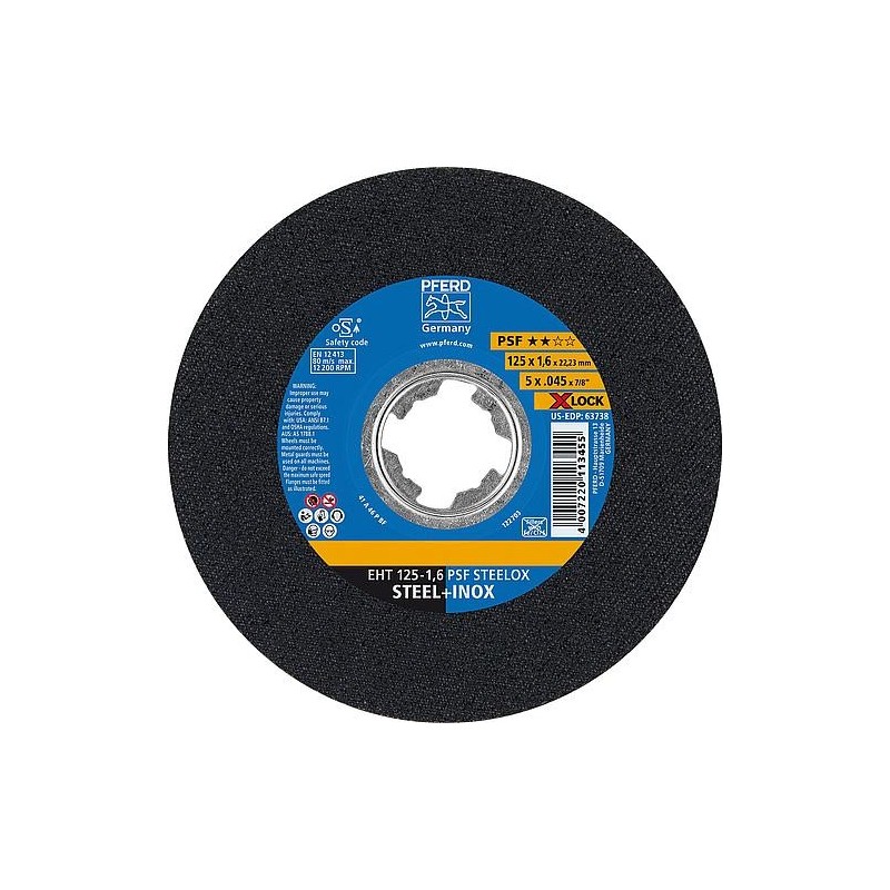 Disque de découpage PFERD Ø 125 x 1,6mm X-Lock, droit pour acier, inox