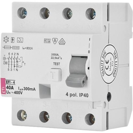 Interrupteur FI EFI-4, 4 poles 63A, 300mA, type A, instantanné