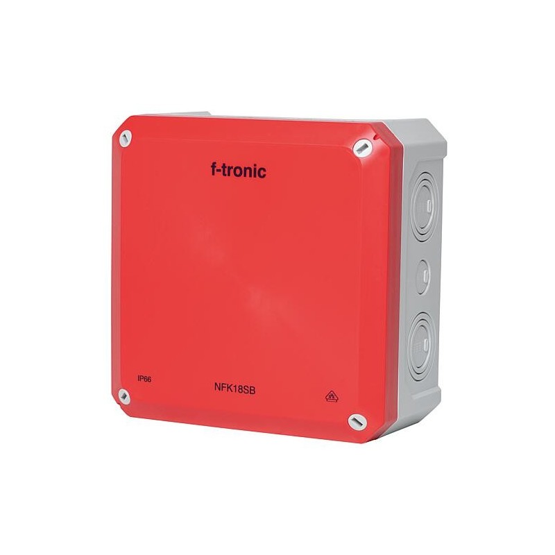 Boîte de dérivation FR 180x180x93mm, encoches d'ouverture IP66, PS, gris/rouge, éclairage de sécurité