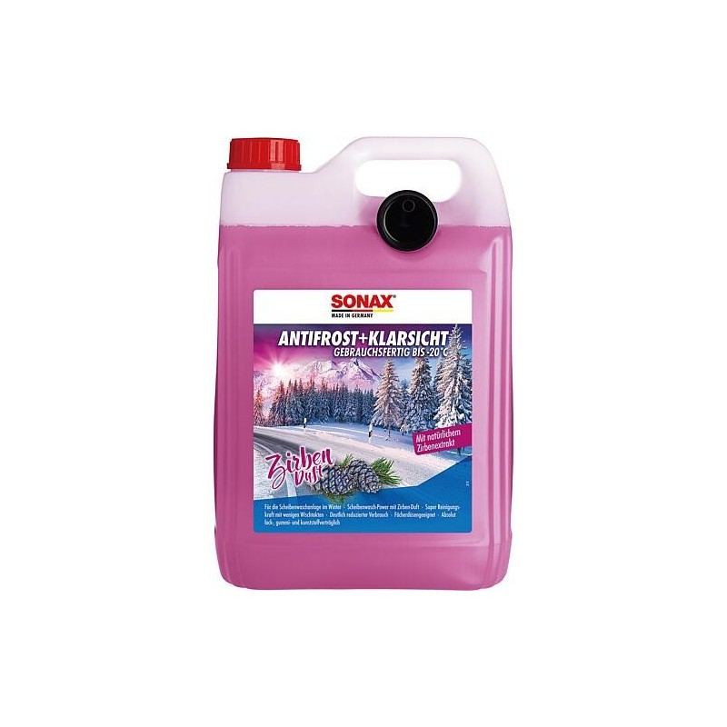 Nettoyant vitres hiver SONAX Antigel + Vision claire jusqu'à -20°C Zirbe Bidon de 5l avec bec verseur