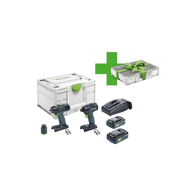 Kit Festool 18V sans fil perceuse à percussion, perceuse visseuse avec 2x 4,0 Ah batteries et chargeur Systainer inclus