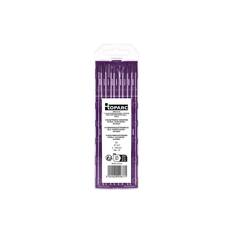 Électrodes en tungstène - Violet - pour AC/DC - Ø 2,4 mm - alu/acier Cond. 10