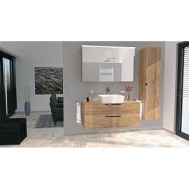 Badmöbel-Set Lossa 2 Auszüge mit Abdeckplatte und 1x Siphonausschnitt Asteiche Cortina
