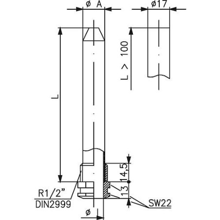 Doigt de gant Alre THK-2-280 laiton nickele, L:280mm DN15 - 1/2