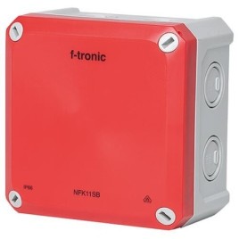 Boîte de dérivation FR 110x110x67mm, encoches d'ouverture IP66, PS, gris/rouge, éclairage de sécurité