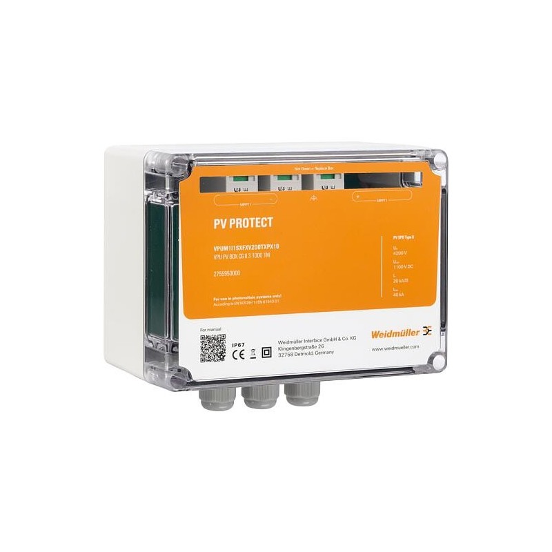 Boîtier de surtension pour Onduleur, 1MPP, 1E, type I+II, Push-In