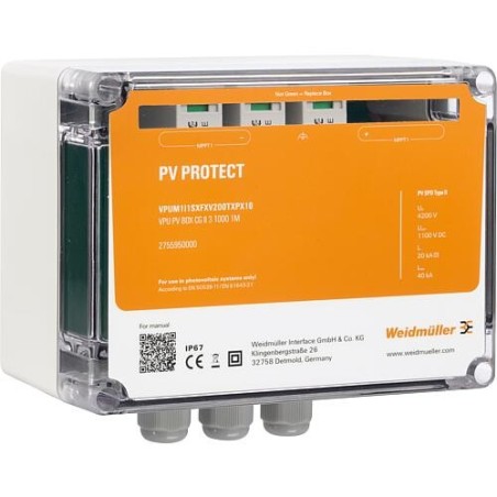 Boîtier de surtension pour Onduleur, 1MPP, 1E, type I+II, Push-In