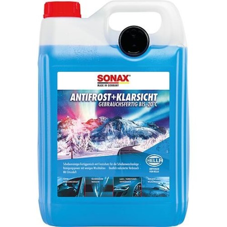 Nettoyant vitres hiver SONAX Antigel + Vision claire prêt à l'emploi jusqu'à -20°C Citrus Bidon de 5l avec bec verseur