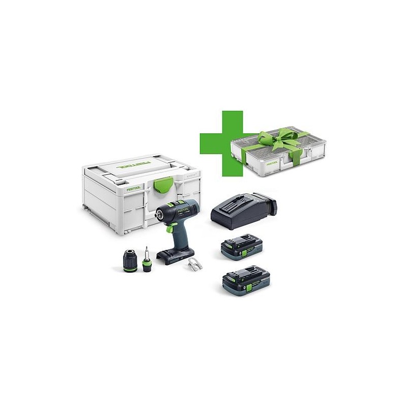 Perceuse visseuse sans fil Festool 18V T18+3 HPC 4,0 I-Plus avec 2x 4,0 Ah batteries et chargeur Systainer inclus