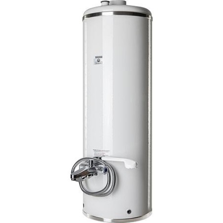 Chauffe eau sans pression, 100L, combustion bois et charbon, blanc - avec mitigeur