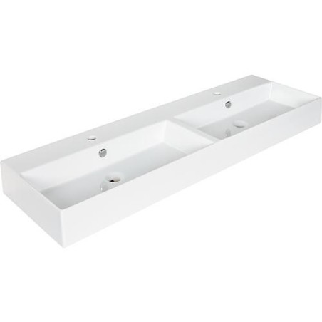 Double vasque Elayla avec trou de robinet en céramique, blanc 1420x130x450 mm