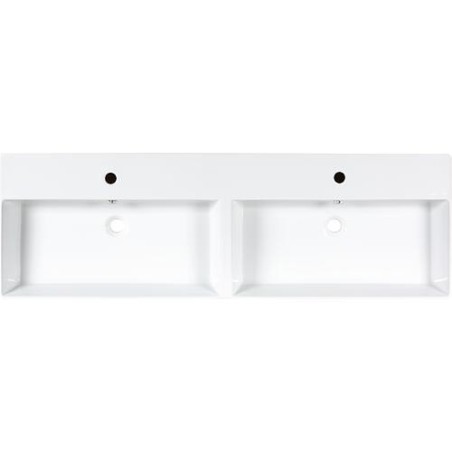 Double vasque Elayla avec trou de robinet en céramique, blanc 1420x130x450 mm