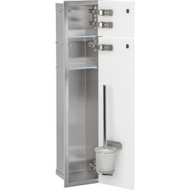 Niche à encastrer en inox pour WC Zero hauteur 800 inox brossé , 2 portes blanches, droite