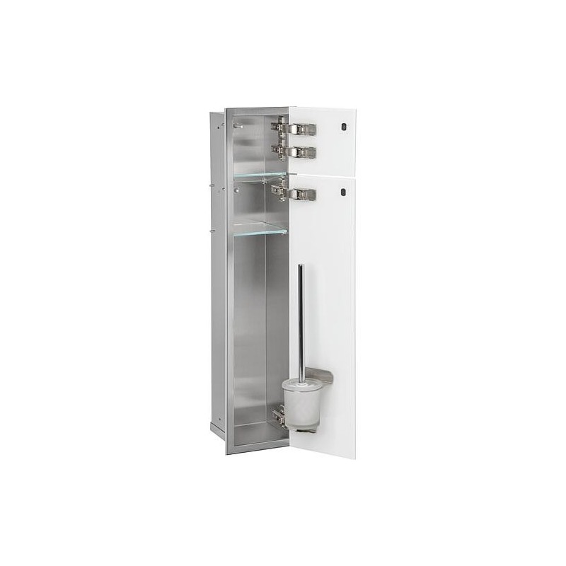 Niche à encastrer en inox pour WC Zero hauteur 800 inox brossé , 2 portes blanches, droite