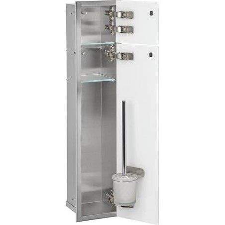 Niche à encastrer en inox pour WC Zero hauteur 800 inox brossé , 2 portes blanches, droite