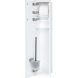 Niche à encastrer en inox pour WC Zero hauteur 800 inox brossé , 2 portes blanches, droite