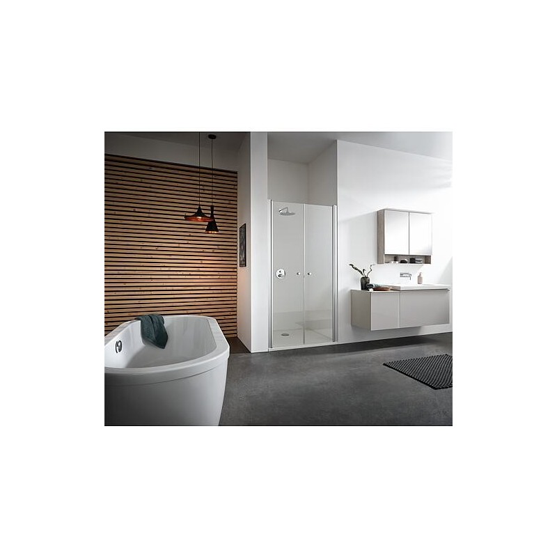 Porte battante 2 pièces Koralle TwiggyPlus profilé argent mat, verre 5mm, 770-810x2000