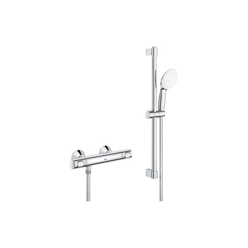 Kit mitigeur thermostatique de douche Grohe Grohtherm 500 Barre de douche 600 mm, douchette Ø 110 mm et flexible de douche
