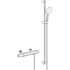 Brausethermostat-Set Grohe Grohtherm 1000 mit Brausestange 600 mm Handbrause Cube Ø 110 mm und Brauseschlauch chrom