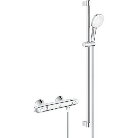 Brausethermostat-Set Grohe Grohtherm 1000 mit Brausestange 600 mm Handbrause Cube Ø 110 mm und Brauseschlauch chrom
